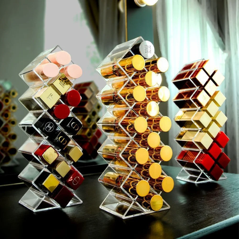 

10/16/28 Grids Transparent Lipstick Storage Box Acrylic Makeup Organizer Cosmetic Shelf Use For Desktop Dressing Table Bathroom