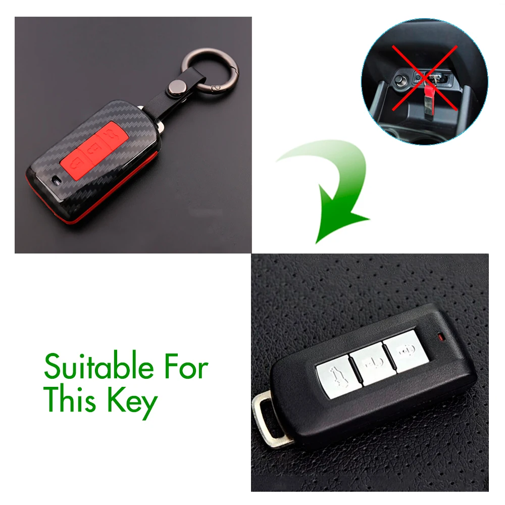 

New Carbon Fiber + ABS Smart Car Key Case Full Cover For Mitsubishi Outlander Lancer 10 Pajero Sport L200 ASX RVR Accessories