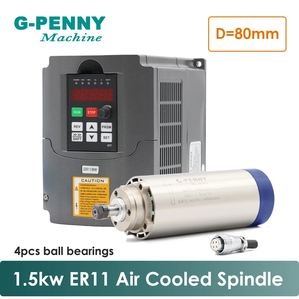 Электродвигатель шпинделя с воздушным охлаждением 220 В кВт ER11 80 мм 4 подшипника