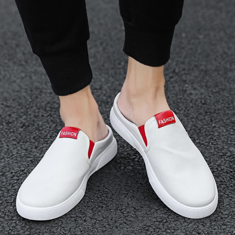 

FIXSYS Summr Mens Half Slippers Fashion Canvas Shoes Lightweight Outdoor Sandals Breathable Half Loafers Mens Mules Male Slides