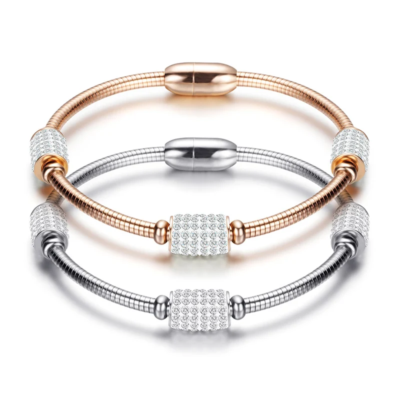 

Trendy Bling Iced Out Stainless Steel Bangle for Women Hidden Magnetic Clasp Charm Bangles Bracelets Jewelry Gift