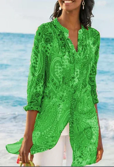 2019 Women's clothing Blouses &amp Shirts ladies tops plus size office casual long sleeve sexy boho holiday pink paisley ware | Женская