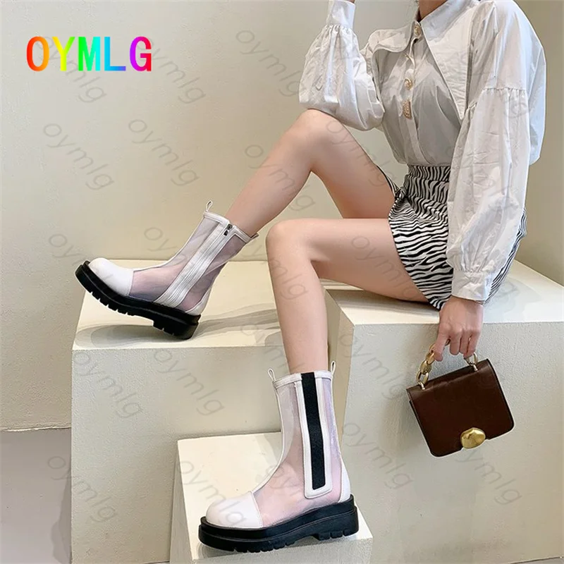 

Женские ботинки-мартинсы на толстой подошве, дымчатые, Новинка лета 2021, ажурные сетчатые босоножки и босоножки на платформе