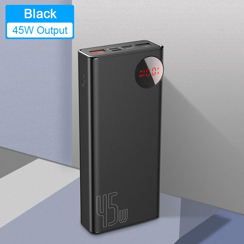 45W Black Power Bank Baseus 20000 мАч Внешний аккумулятор USB PD Быстрая зарядка внешний аккумулятор для iPhone 11 Pro Max Xiaomi Quick Charge 4,0 3,0 внешний аккумулятор - Цвет: 45W Black Power Bank