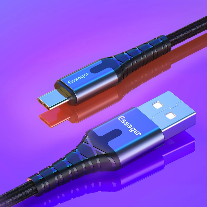 Essager светодиодный usb-кабель типа C кабель для быстрой зарядки кабель usbc для Xiaomi K20 samsung Oneplus 7 Pro провод для мобильного телефона