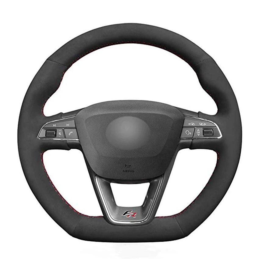 

Hand-stitched Black Suede Car Steering Wheel Cover for Seat Leon 5F Ibiza 6F (FR|CUPRA) Alhambra Arona Ateca (FR Line) Toledo