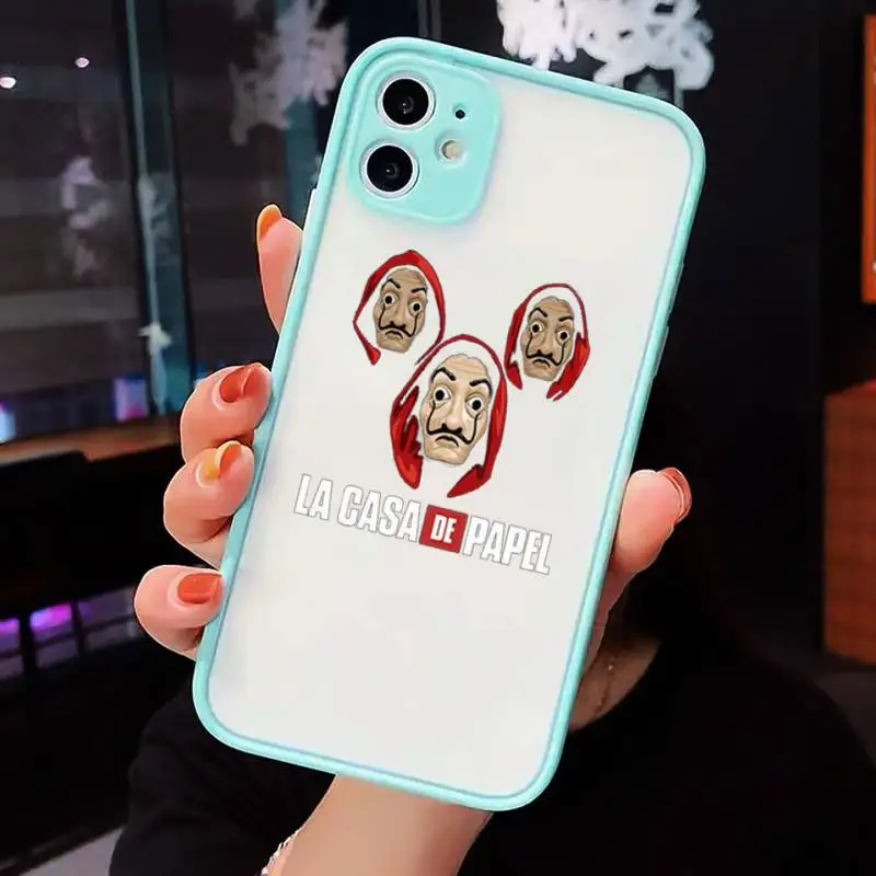 

Spain TV Money Heist House Paper Phone Case For iPhone 12 11 Mini Pro XR XS Max 7 8 Plus X Matte transparent blue Back Cover