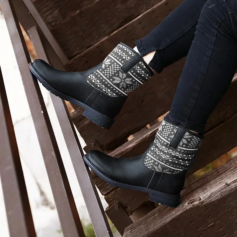 Ботильоны женские зимние в богемном стиле ботинки из искусственной кожи на