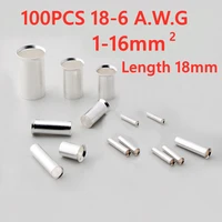 100pcs 18mm length non insulated wire connector ferrule cable terminal bare copper silver plated crimp terminal 1 16mm 18 6a w g