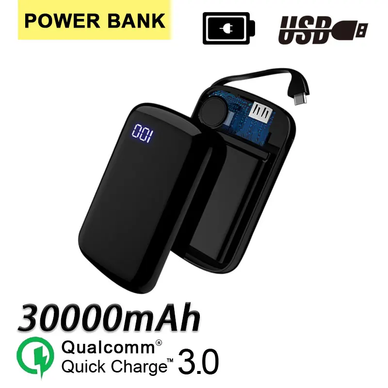 Мини Банк питания с ЖК дисплеем и цифровым 30000 мАч портативное зарядное