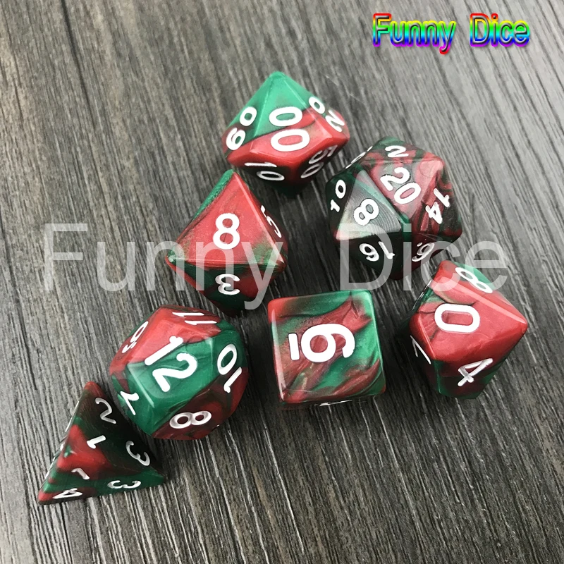 40 red x greenxblack Новые 7 шт. 2-х цветный набор Игральный костей с Туманность многогранные кубики со свободным кости сумка D4-D20 для Dnd RPG настольная вечерние Семья игра - Цвет: 40 red x greenxblack