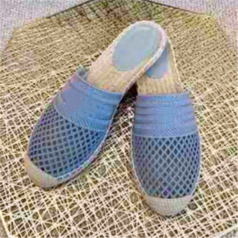 

Letter Net Roman Slippers Splicing Fisherman Shoes Mixed Material Slippers Color Matching Slippers Round Toe Women's Shoes