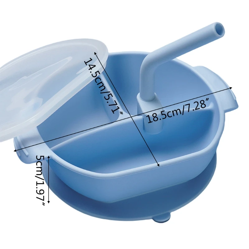 

500ml Baby Divided Suction Bowl with Straw Lid Non-Slip Silicone Plate Portable 3 Grid Infant Feeding Food Dishes Tableware