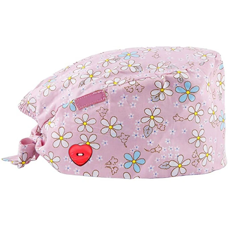

3Pcs/Set Unisex Adjustable Working Cap with Heart Buttons Sweatband Multicolor Cartoon Animal Floral Print Dutproof Elastic M7DD