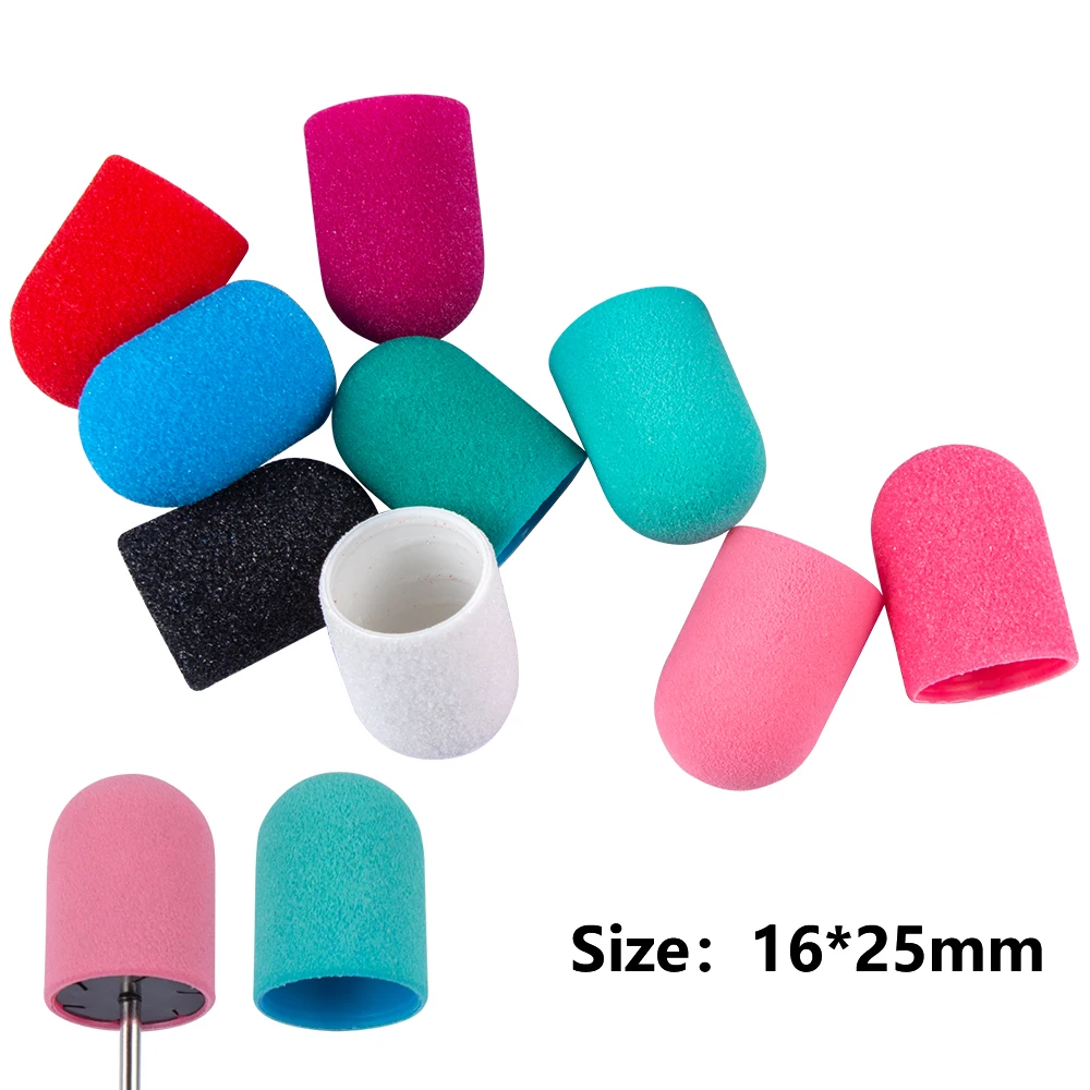 

50pcs Nail Sanding Caps With 2Rubber Gel Polish Remover Nail Drill Bit Mill Grinding Sand Cap Pedicure Tool for Manicure Machine