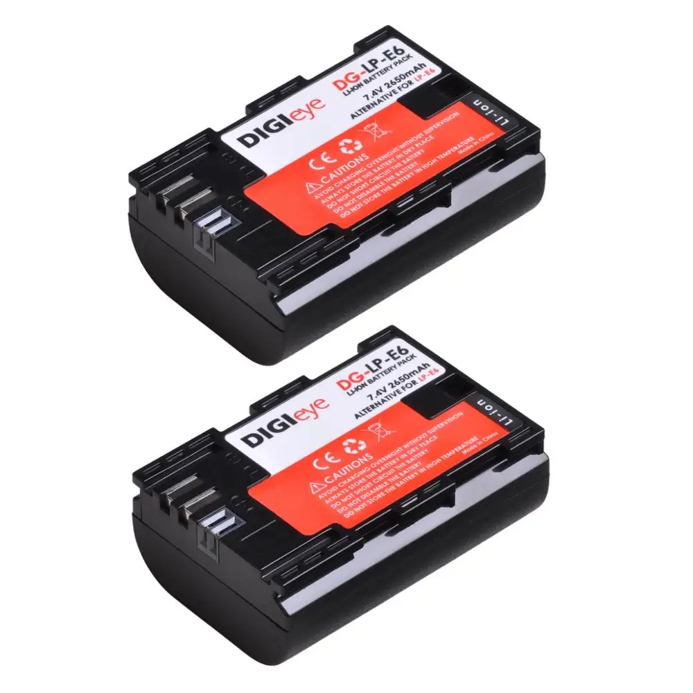 

2Pcs 2650mAh LP-E6 LP-E6N LP E6 Battery for Canon EOS 6D 7D 5D Mark II III IV 5D 60D 60Da 70D 80D 5DS 5DSR 6D Mark II