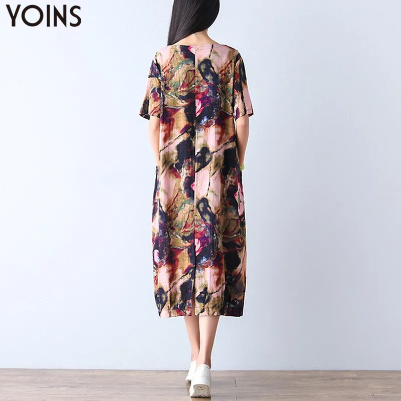 YOINS женское платье 2020 винтажное до середины икры с цветочным принтом свободное