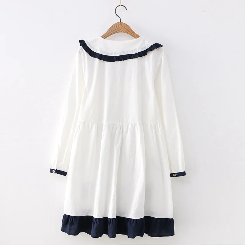 Японский Мори девушка медведь печати Свободные трапециевидные платья Питер Пэн