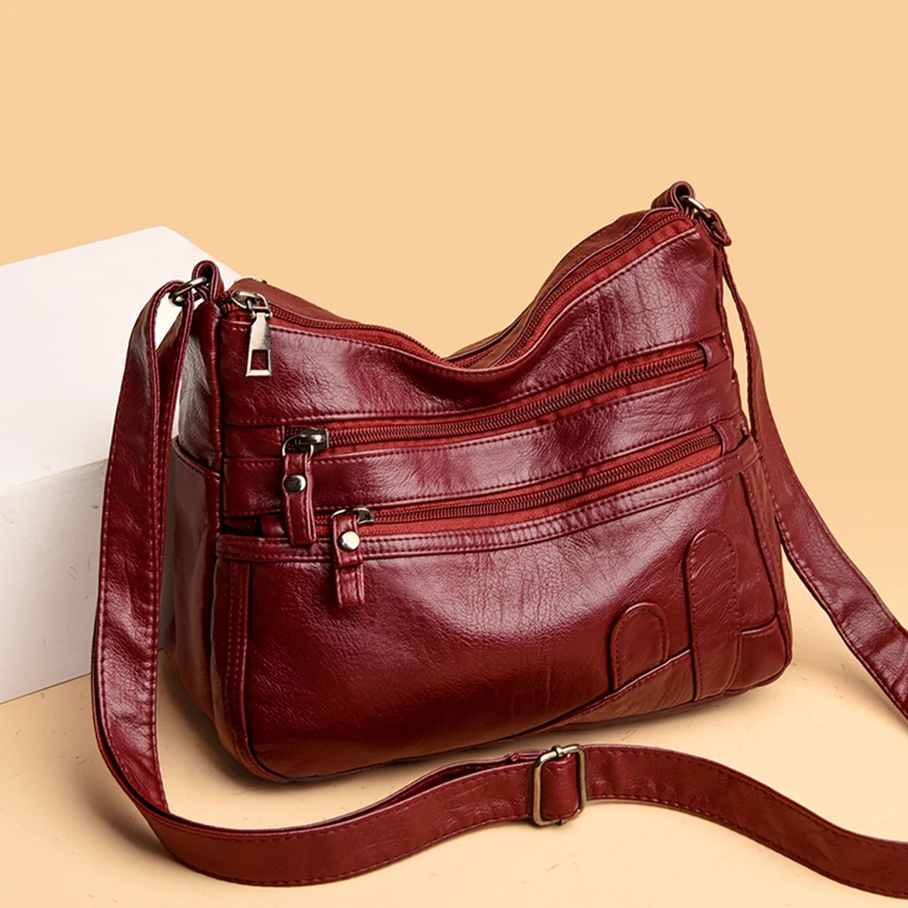 

Vintage Soft PU Leather Solid Color Shoulder Bags Luxury Multi-Layer Crossbody Bag Messenger Pouch Purse Wallet Decor