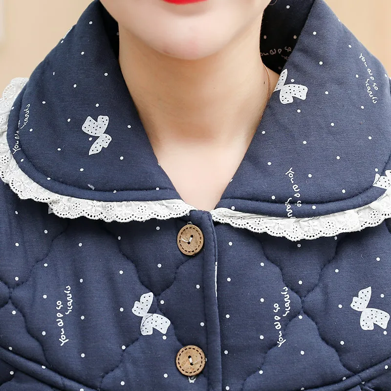 Butterfly Printing Pajamas Women Winter Home Lingerie Pyjamas Thick 3 Layer Padded Cardigan Jacket Plus Size Women's Two Pieces | Женская