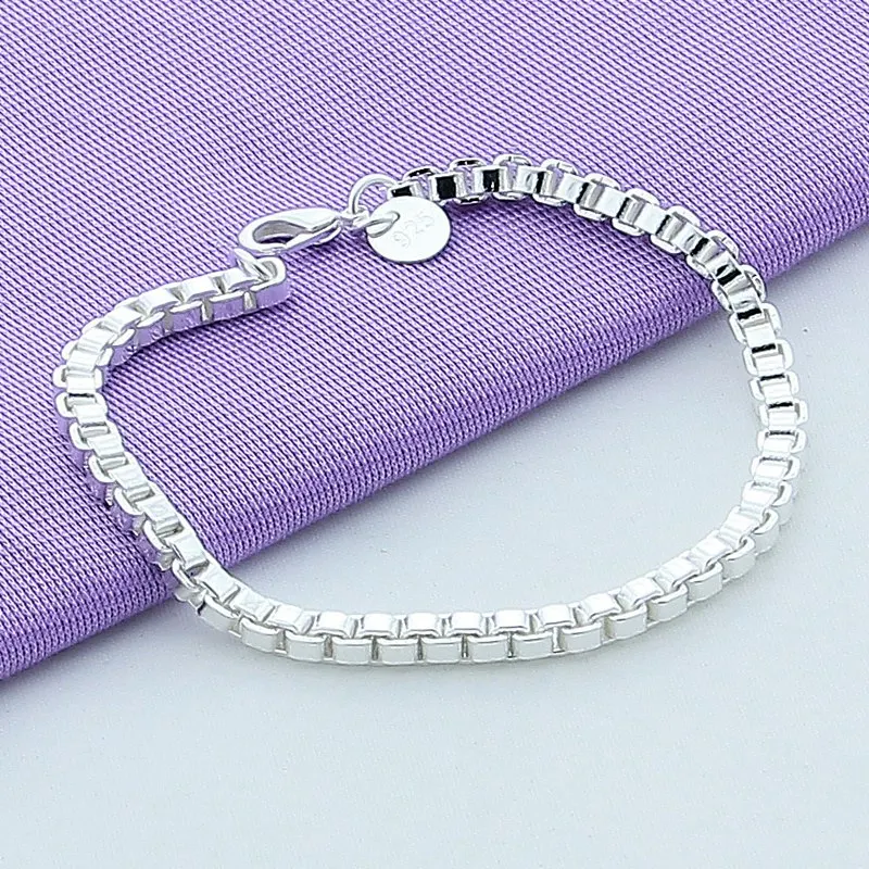 

New 925 Silver Bracelet 4MM Venetian Silver Bracelet Female Charm Jewelry Woman Men's Jewelry Gift