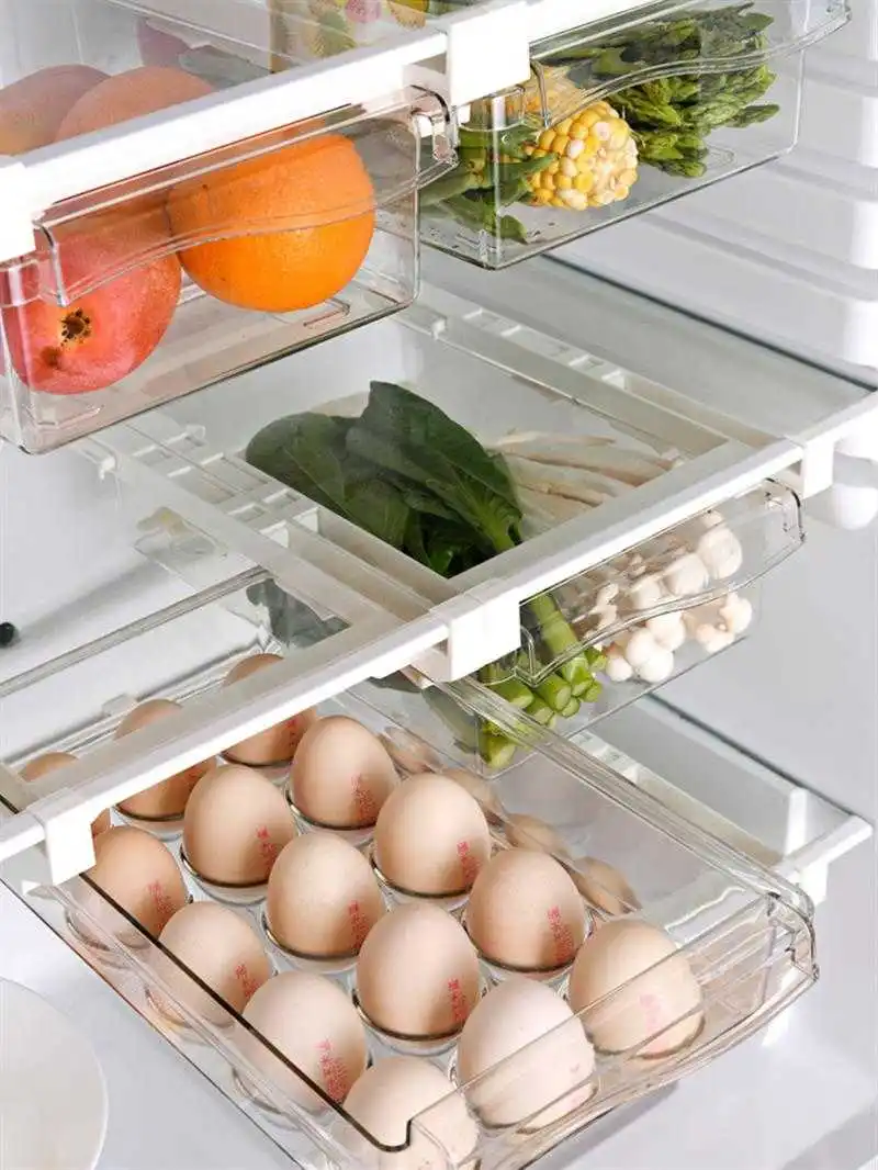 

Transparent storage bin for the kitchen space economy, preservation of food, refrigerator, fruit and vegetables