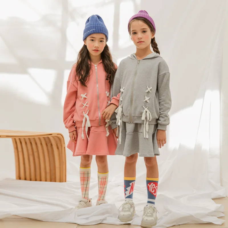Новый осенне зимний комплект одежды для девочек толстовки с капюшоном и юбка