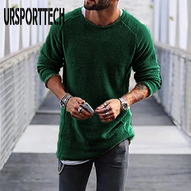 Мужской Повседневный пуловер с длинным рукавом и круглым вырезом однотонный