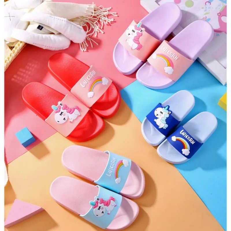 Тапочки KushyShoo с единорогом для мальчиков и девочек летняя обувь радугой детей