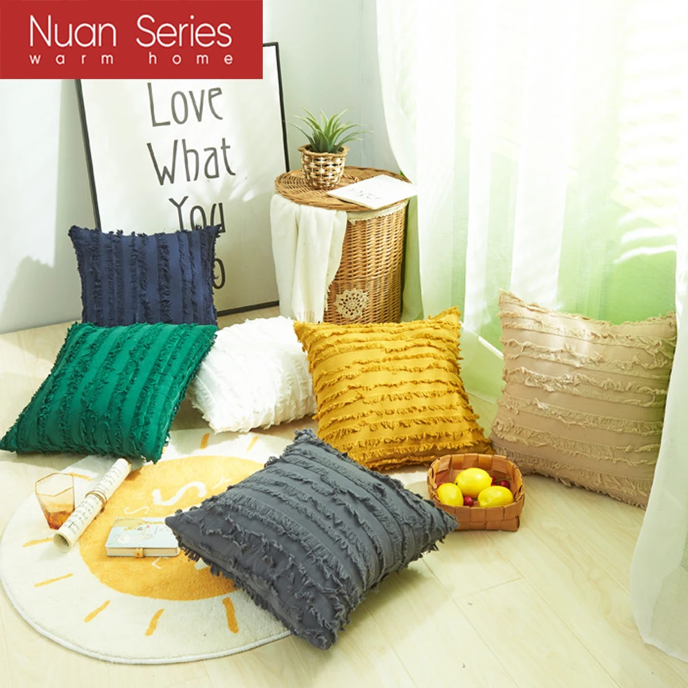 

Throw Pillow Covers Decorative Tassel Macrame Pillow Stripe Jacquard Cushion Cover for Sofa Bed Living Room Home Decor