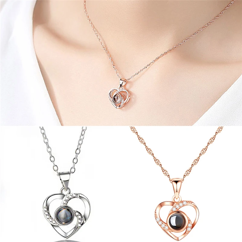 

I Love You Necklace 100 Languages Heart Love Necklace Love Memory Projection Pendant Necklace for Women Gifts for Mother's Day
