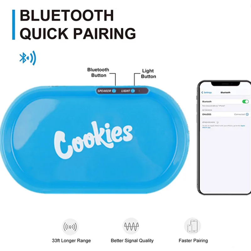 

7 Colors Changeable LED Lights Rolling Tray Ellipse Plastic Bluetooth Speaker Tobacco Tray Smoking Accessories Men Women Gift