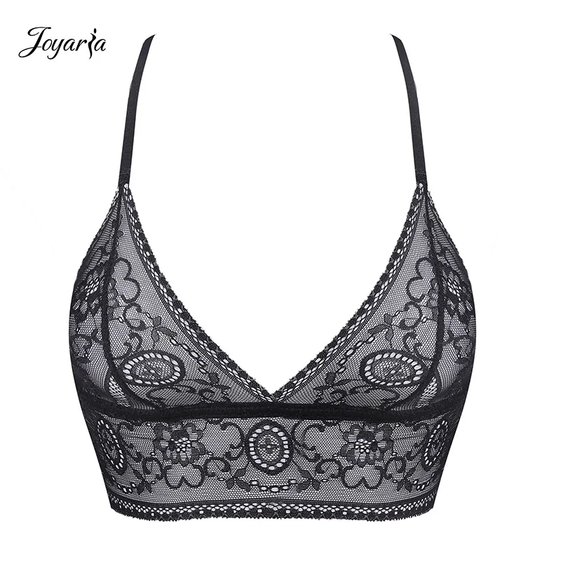

Joyaria Women's Sexy Lace Bra Sheer Lace Bralette Unlined Sexy Crop Top(for A-C Cups)