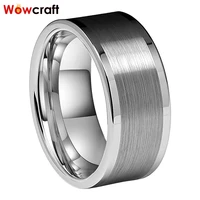 10mm wide tungsten carbide ring men engagement wedding band flat polished shiny brushed finish comfort fit