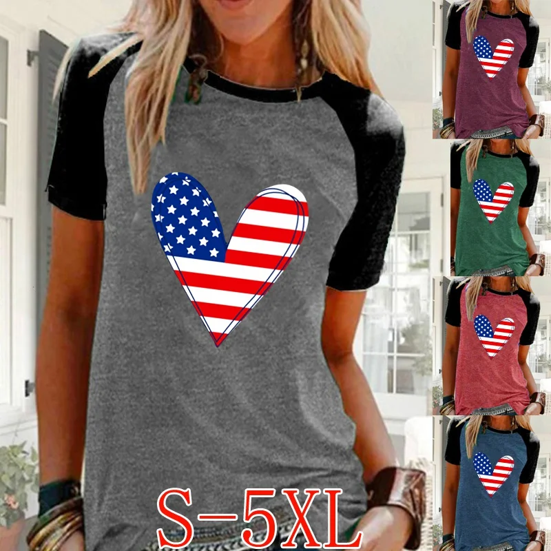 

Women's Summer New Fashion Printed T-shirt Short Sleeve Round Collar Tops Ladies Casual Plus Size Blouse Tops