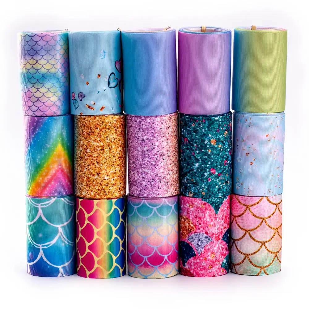 Микс 5 ярдов 3 ''передачи тепла в виде рыбьей чешуи Градиент блеск с принтом