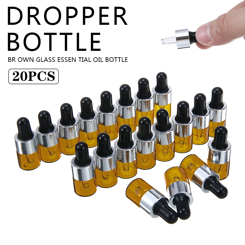 

20pcs 1ml Amber Mini Glass Sample Dropper Bottles Transparent Glass Bottle For Essential Perfume Oils Pipette Container