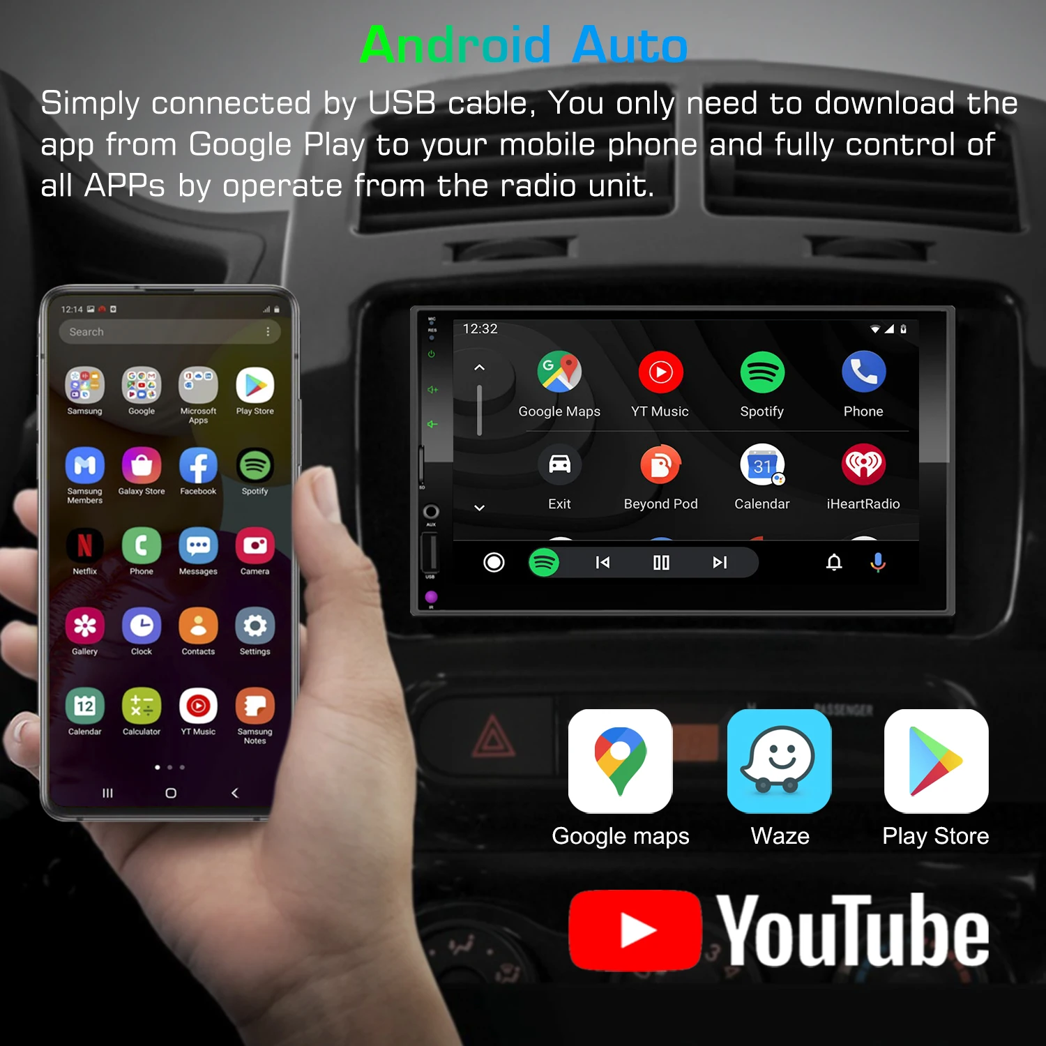 Автомобильный радиоприемник 7 дюймов Android авто Apple Carplay радио Streo Mirrorlink Bluetooth