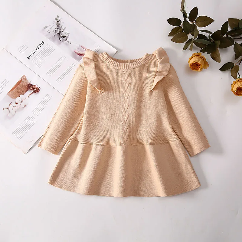 

Knitted Baby Girls Dress Spring Autumn Winter Solid Color Long Sleeve Children Clothes For Kids Dresses New Year Clothing 2022