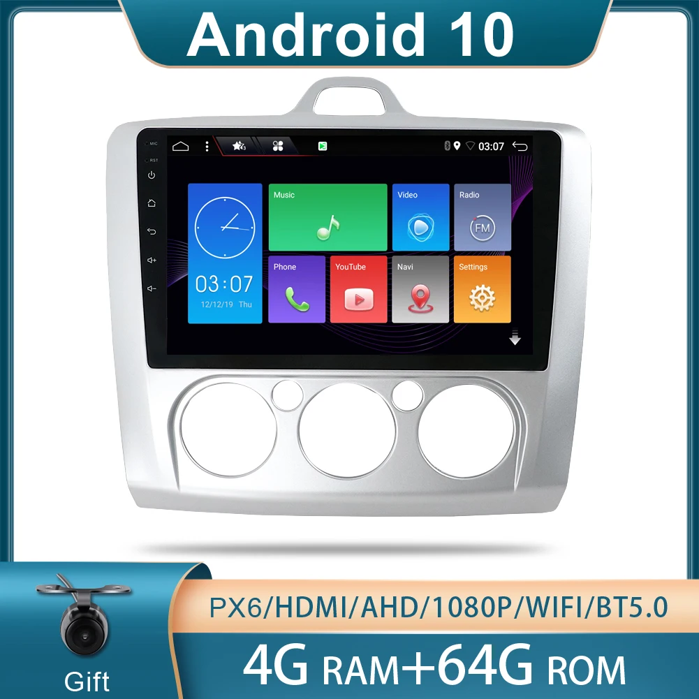 Bosion PX6 4 Гб 64 ГБ 9 дюймов Android 10 0 Автомагнитола Dvd плеер для ford focus EXI MT 2 3 Mk2 2004 2011 1 Din GPS