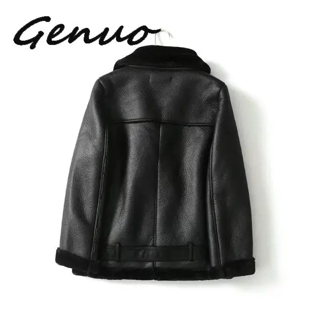 Genuo New 2019 New Winter Women Sheepskin Coats Thicken Faux Leather Fur Female Coat Fur Lining Leather Jacket Aviator Jacket
