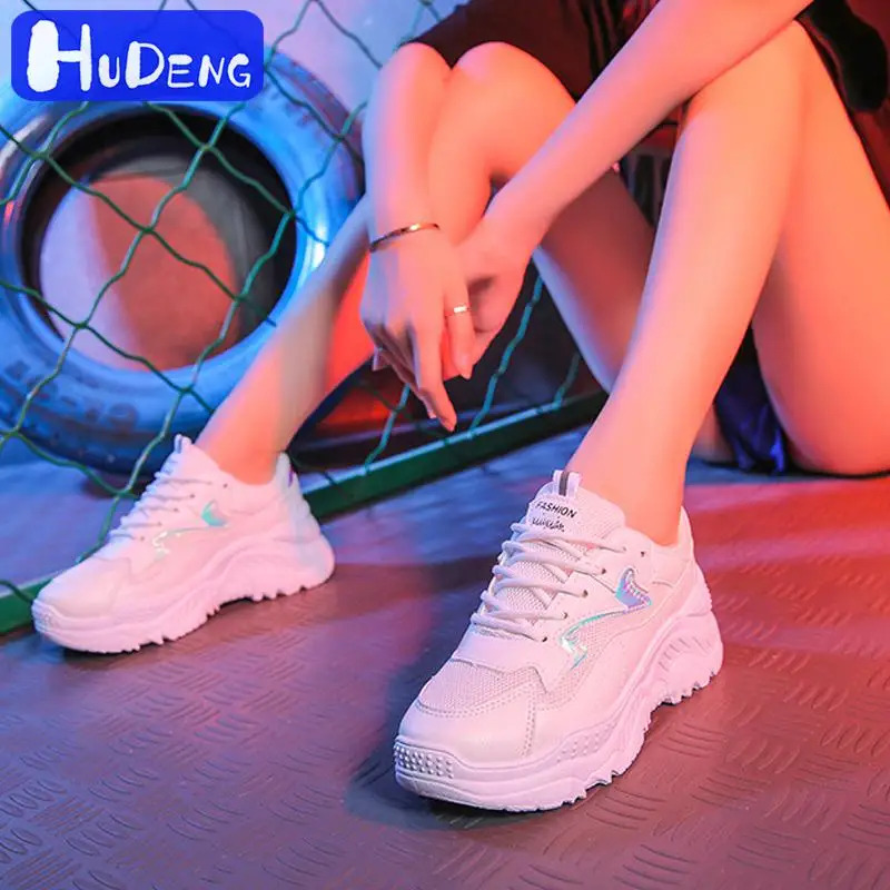 Кроссовки HUDENG женские на толстой подошве дышащие сетчатые в стиле ретро