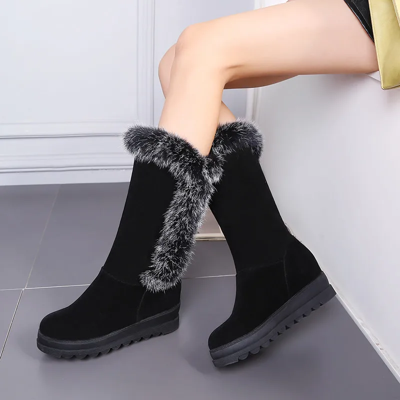MEMUNIA/2020 г. Большие размеры 44 женские сапоги до середины икры зимние из флока на
