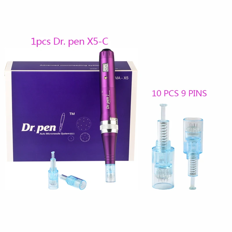 Dr. pen 9 pins Ручка Ultima X5 Проводная Дерма ручка с 10 микроиглами микро Дерма терапия винтовой картридж авто микро игла ручка машина - Цвет: Dr. pen 9 pins