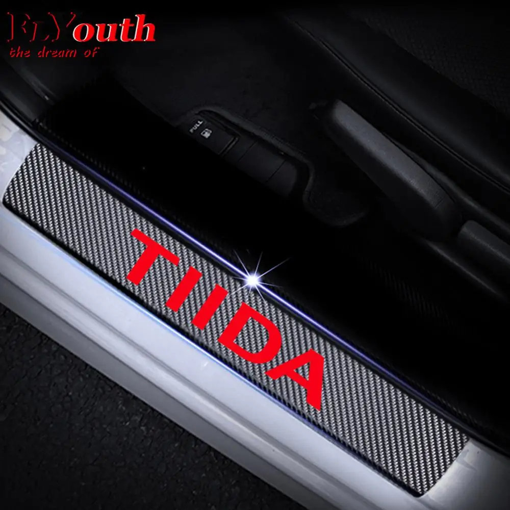 

Car Door Sill Scuff Plate For Nissan Tiida Reflective 4D Carbon Fiber Sticker Welcome Pedal Threshold Auto Accessories 4Pcs/set