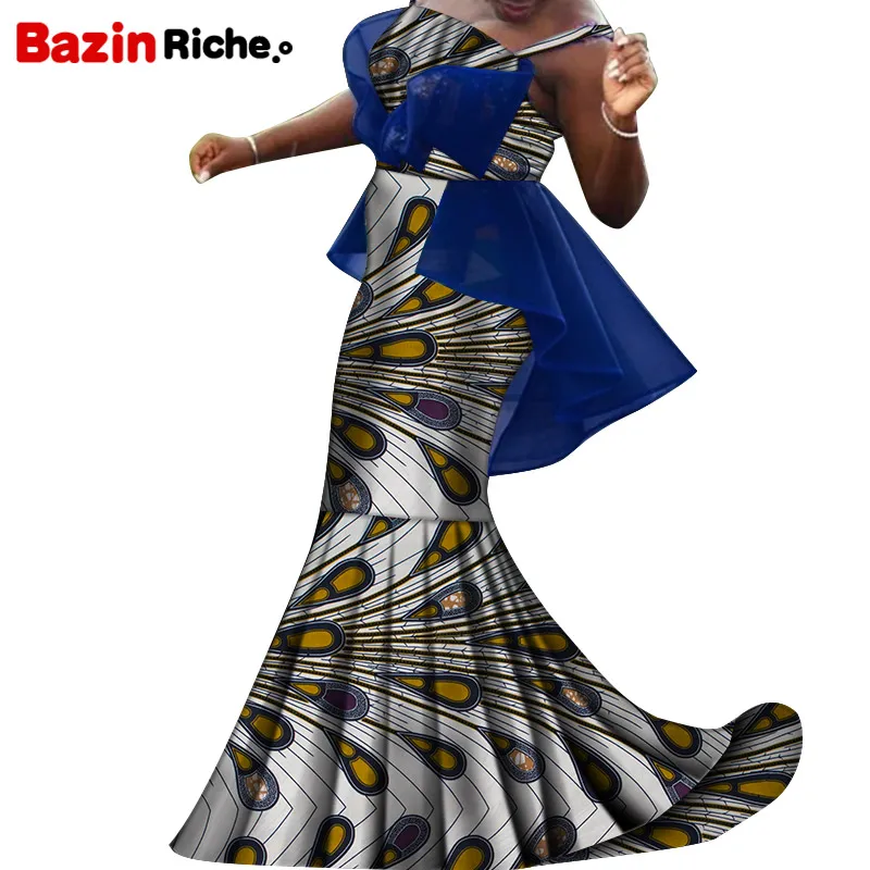 Blue Chiifon Decoration African Women Clothing 2021 Newest Fashion Type Plus Size Wedding Party Women Clothing WY7275