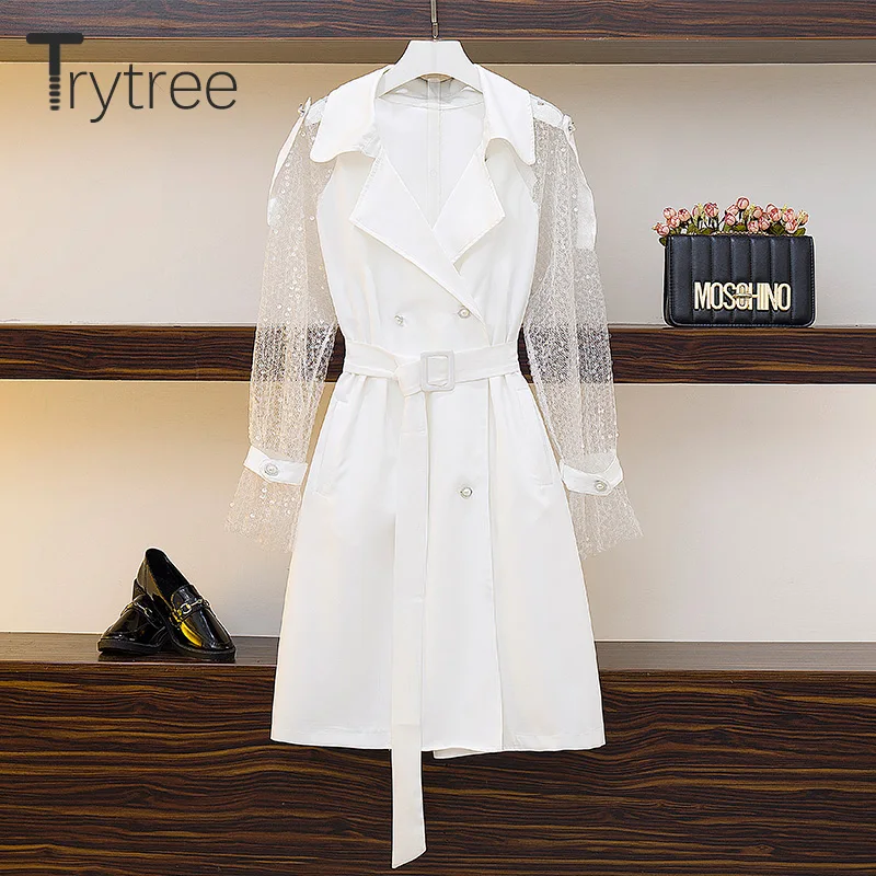 Trytree осенний Женский Повседневный отложной воротник с кружевным Расклешенным