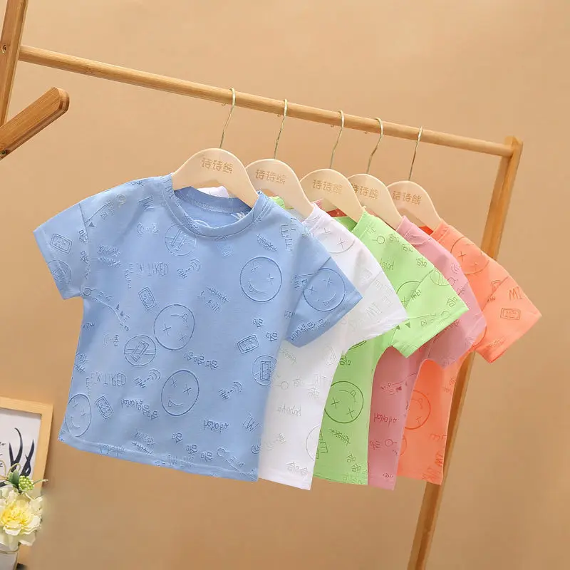 

Children's summer hollow short-sleeved T-shirt girls 2022 new boys Korean fashion trendy tops bottoming shirt P6359