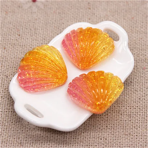 2seashell 20pcs 20 шт новые смолы блеск градиент сердце/звезда/лук/корона/вишня/Seashell Кабошоны украшения Шарм основы для заколок для волос деко - Цвет: 2seashell 20pcs