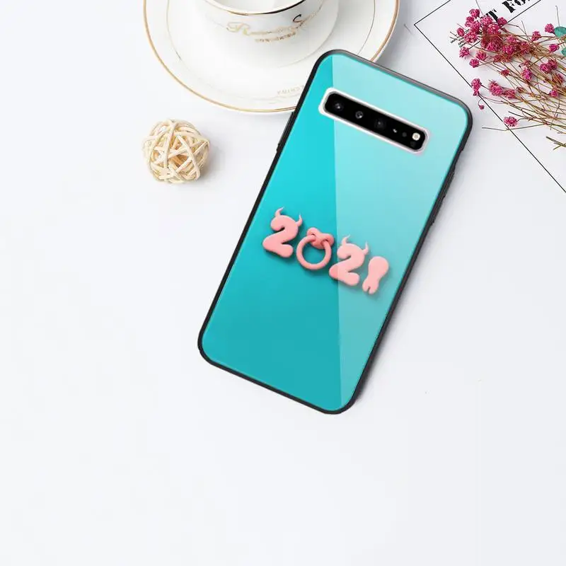 

New Year 2021 Glass Phone Case Back Shell For Samsung Galaxy S20 Ultra S10 S9 S8 S7 Plus Edge S10 E Lite Note 8 9 10 Pro Cover